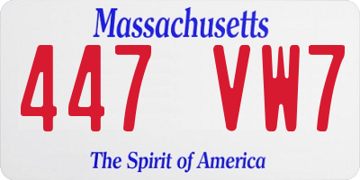 MA license plate 447VW7