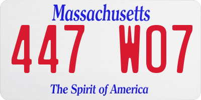 MA license plate 447WO7