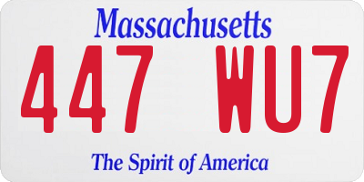 MA license plate 447WU7