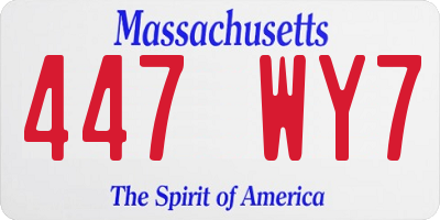 MA license plate 447WY7