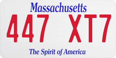 MA license plate 447XT7