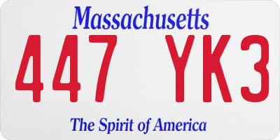 MA license plate 447YK3