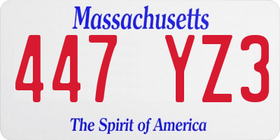 MA license plate 447YZ3