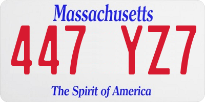 MA license plate 447YZ7
