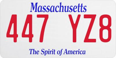 MA license plate 447YZ8