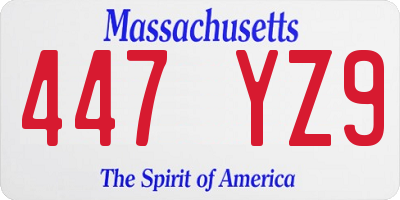 MA license plate 447YZ9