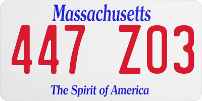 MA license plate 447ZO3