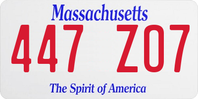 MA license plate 447ZO7