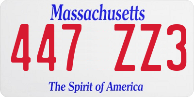 MA license plate 447ZZ3