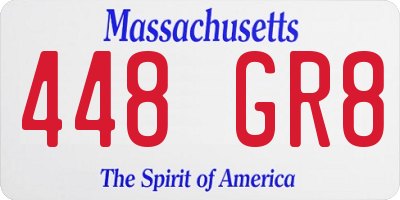 MA license plate 448GR8