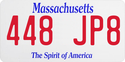 MA license plate 448JP8