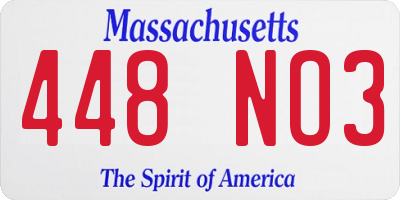 MA license plate 448NO3