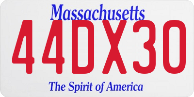 MA license plate 44DX30