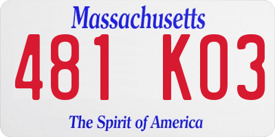 MA license plate 481KO3