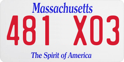 MA license plate 481XO3
