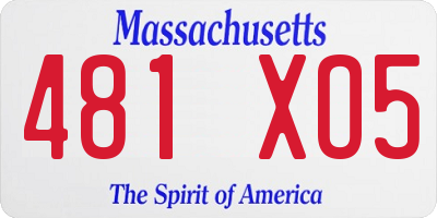 MA license plate 481XO5