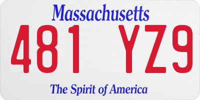 MA license plate 481YZ9