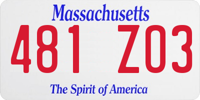 MA license plate 481ZO3
