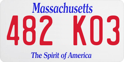 MA license plate 482KO3
