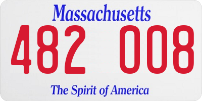 MA license plate 482OO8
