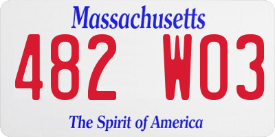 MA license plate 482WO3