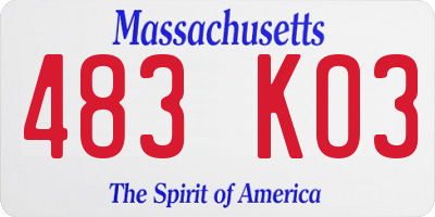 MA license plate 483KO3