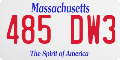 MA license plate 485DW3