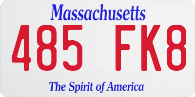 MA license plate 485FK8