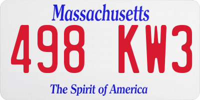 MA license plate 498KW3