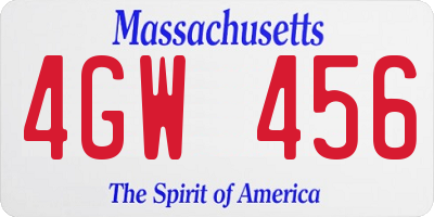 MA license plate 4GW456