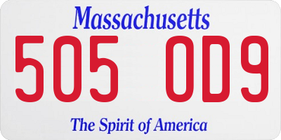 MA license plate 505OD9