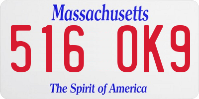 MA license plate 516OK9