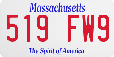 MA license plate 519FW9