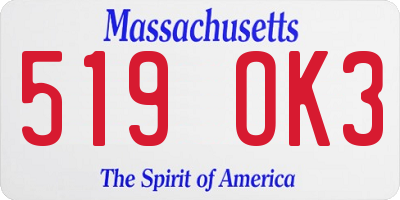 MA license plate 519OK3