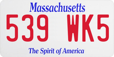 MA license plate 539WK5