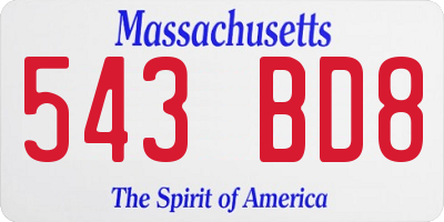 MA license plate 543BD8