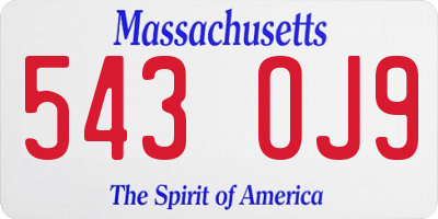 MA license plate 543OJ9