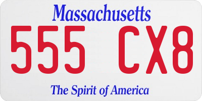 MA license plate 555CX8