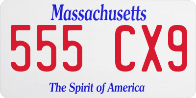 MA license plate 555CX9