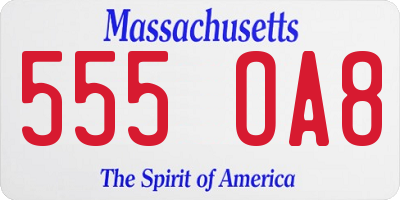 MA license plate 555OA8