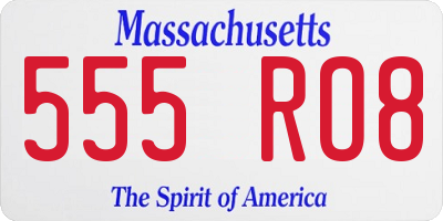 MA license plate 555RO8