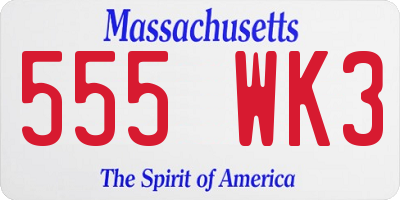 MA license plate 555WK3