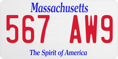 MA license plate 567AW9