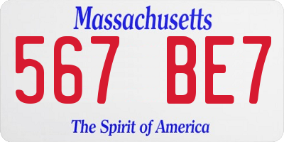 MA license plate 567BE7