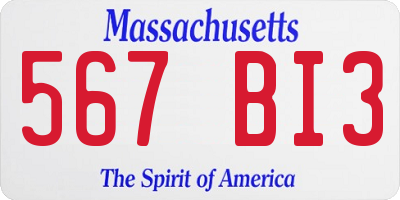 MA license plate 567BI3