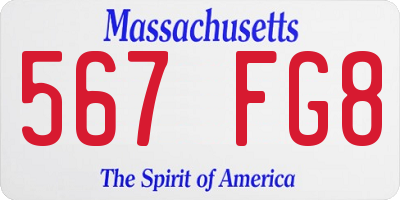 MA license plate 567FG8