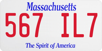 MA license plate 567IL7