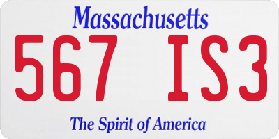 MA license plate 567IS3