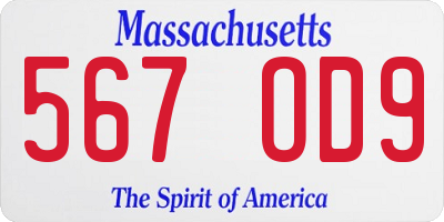 MA license plate 567OD9