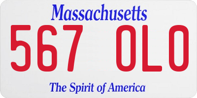 MA license plate 567OL0
